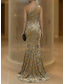 preiswerte Meerjungfrau Abendkleider-Meerjungfrauenschnitt Bodenlange Schleppe Abendkleid Elegant Glitzern Halbformelle Kleider Ärmellos Ein-Schulter Abendgesellschaft Hochzeit Samt mit Paillette Farbblock