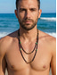 economico Gioielli da uomo-Collana da uomo a doppio strato con perline di agata nera naturale, gioiello bohémien a catena di pietre a strati per vacanze estive al mare e abbigliamento casual