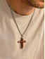 economico Gioielli da uomo-Collana da uomo con ciondolo a croce in legno e lega, catena in acciaio inossidabile, gioiello religioso, regalo per uomini maturi, estivo, casual, da viaggio, per tutti i giorni.