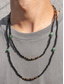economico Gioielli da uomo-Collana da uomo a doppio strato con perline di agata nera naturale, gioiello bohémien a catena di pietre a strati per vacanze estive al mare e abbigliamento casual