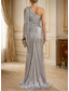 baratos Vestidos de Festa Sereia-Sereia Cauda Escova Vestidos de baile Vestidos de noite Vestido formal Elegante Festa Estilo Celebridade Sem Manga Assimétrico Formal Gravata preta Folheado Tecido metálico com Pregas