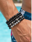 abordables Bijoux pour hommes-Ensemble de 4 bracelets pour homme en pierre naturelle, noirs superposés &amp;Bracelets en perles grises, pierres de lave et perles à finition mate, bijoux décontractés d'été pour les vacances, les