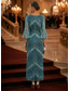 abordables Robes de cocktail-Fourreau Colonne Longueur cheville Robes de Cocktail Élégant Scintillant Éclat Manche 3/4 Col en V Soirée Mariage Tulle mousseline de satin spandex avec Paillettes Broderie perlée