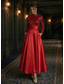 abordables Vestidos de cóctel-Corte A Hasta el Tobillo Vestidos de coctel Elegante Reluciente Madre de la novia Manga Larga Cuello Alto Boda Formal Bolsillo Satén Lentejuelas con Brillante Plisado Un Color