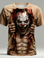 cheap Halloween T shirts-Halloween Men's Optical Illusion Creepy Clown 3D T Shirt Short Sleeve T shirt 3D Print Crew Neck Shirt Exaggerated Designer Horror Club Party Street Lake Blue Pink Purple Summer Spring All Seasons