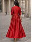 abordables Vestidos de cóctel-Corte A Hasta el Tobillo Vestidos de coctel Elegante Diario Media Manga Escote en Pico Boda Formal Tafetán Tejido elástico con Plisado