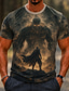 cheap Halloween T shirts-Men's Animal Werewolf T Shirt Short Sleeve T shirt 3D Print Crew Neck Shirt Dark Casual Daily Street Blue Red Green Summer Spring Clothing Apparel S M L XL 2XL 3XL