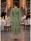 abordables Longueur du thé-Ligne A Longueur thé Robe de Mère de Mariée  Manche 3/4 Col Rond Élégant ancien Floral Formel robe demoiselle d honneur Fête de mariage Chiffon Dentelle avec Volants Broderie Fleur