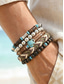 abordables Joyas para hombres-Madera estilo boho para hombre &amp;Conjunto de pulseras de aleación con diseño de tortuga marina en capas, 5 pulseras apilables con cuentas para vacaciones en la playa, viajes, festivales, resorts y uso