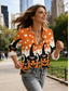 abordables Blusa y Camisas de Halloween-Halloween Mujer Camisa Botones Estampado Graphic Cráneos Calabaza Elegante Clásico Moderno Manga Larga Cuello Camisero Tops regulares Casual Diario Festivos Negro Naranja Gris Oscuro Primavera Otoño