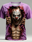 cheap Halloween T shirts-Halloween Men's Optical Illusion Creepy Clown 3D T Shirt Short Sleeve T shirt 3D Print Crew Neck Shirt Exaggerated Designer Horror Club Party Street Lake Blue Pink Purple Summer Spring All Seasons