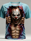 cheap Halloween T shirts-Halloween Men's Optical Illusion Creepy Clown 3D T Shirt Short Sleeve T shirt 3D Print Crew Neck Shirt Exaggerated Designer Horror Club Party Street Lake Blue Pink Purple Summer Spring All Seasons
