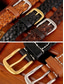 baratos Cintos Masculinos-Cinto masculino trançado em couro legítimo, ajustável, casual, para usar com jeans, calças chino e bermudas. Ideal para o trabalho, viagens, golfe, férias e fins de semana.