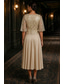 abordables Longueur de cheville-Ligne A Longueur thé Robe de Mère de Mariée  Demi Manches Col en V Élégant ancien Simple Formel robe demoiselle d honneur Réunion de famille Satin Dentelle avec Perlage Paillettes Appliques
