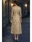 abordables Longueur du thé-Ligne A Longueur thé Robe de Mère de Mariée  Manche 3/4 Col en V Élégant ancien Luxueux Formel robe demoiselle d honneur Dentelle avec Perlage Paillettes Appliques