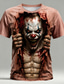cheap Halloween T shirts-Halloween Men's Optical Illusion Creepy Clown 3D T Shirt Short Sleeve T shirt 3D Print Crew Neck Shirt Exaggerated Designer Horror Club Party Street Lake Blue Pink Purple Summer Spring All Seasons