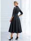 abordables Vestidos de cóctel-Corte A Vestido Midi Vestidos de coctel Elegante Lujoso Embellecido Manga 3/4 Escote en Pico Boda Formal Satén con Lazo(s) Detalles con Perlas
