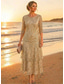 abordables Ensembles de robes pour maman-Deux Pièces Ligne A Longueur cheville Longueur thé Robe de Mère de Mariée  Manche 3/4 Demi Manches Col Rond Élégant Simple Luxueux Formel robe demoiselle d honneur Chiffon Dentelle Robes avec Veste