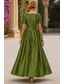 abordables Vestidos de cóctel-Corte A Hasta el Suelo Vestidos de coctel Elegante Manga Corta Cuello Barco Fiesta de jardin Boda Satén con Plisado