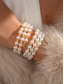 voordelige Damesarmband-Damesarmband met imitatieparels en meerdere lagen strass-steentjes, goud- en zilverkleurig, elegant statement-sieraad voor bruiloften, feesten, brunches, jubilea, vakanties en dagelijks gebruik.