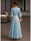 abordables Vestidos de cóctel-Corte A Hasta el Tobillo Vestidos de coctel Elegante Lujoso Embellecido Media Manga Escote en Pico Boda Formal Encaje con Con Cuentas Plisado Lentejuela
