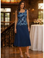 abordables Ensembles de robes pour maman-Deux Pièces Ligne A Longueur thé Robe de Mère de Mariée  manche longue Col Rond Élégant Embelli Floral Formel robe demoiselle d honneur Fête de fiançailles Dentelle mousseline de satin spandex Robes