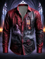 cheap Halloween Shirts-Halloween Men's Rose Skulls Shirt Button Up Shirt Long Sleeve Dark Gothic Style Streetwear Holiday Spring Fall Turndown 3D Print Collared Shirts Blue White / Purple Red Purple Green