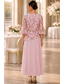 billiga Ankel längd-A-linje Klänningar Ankellång Klänning till brudens mor 3/4 ärm Rundhals Elegant Lyxig Blommig Strandbröllop Formell Bröllopsgäst Chiffong Spets med 3D-blommor Broderad Applikationsbroderi