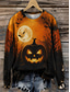 cheap Halloween Sweatshirt&amp;Hoodie-Halloween Women's Pullover Sweatshirt Print Graphic Skull Pumpkin Fashion Casual Long Sleeve Crew Neck Regular Tops Casual Street Dailywear Purple Orange Dark Grey Fall Winter