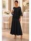cheap Ankle Length-A-Line Dress Ankle Length Mother of the Bride Dress 3/4 Length Sleeve Scoop Neck Elegant Luxurious Floral Beach Wedding Formal Wedding Guest Chiffon Lace with 3D Flowers Embroidery Appliques