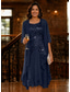 cheap Mom's Dress Sets-Two Piece A-Line Knee Length Tea Length Mother of the Bride Dress 3/4 Length Sleeve Half Sleeve Scoop Neck Elegant Simple Floral Formal Wedding Guest Holiday Chiffon Wrap Included with Ruched Beading