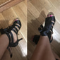 sandale negre pentru dans latino cu șireturi, cu talpă moale de piele intoarsa – pantofi de spectacol cu toc înalt peep toe pentru salsa, tango și petrecere