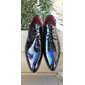 scarpe eleganti stringate in similpelle verniciata bordeaux lucido da uomo con dettagli brogue - scarpe oxford formali per matrimoni, feste ed eventi aziendali