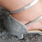 Zapatos de baile de salón para mujer con purpurina plateada y correa en el tobillo: zapatos de fiesta de salsa latina con tacón medio brillante para bodas y ocasiones especiales