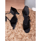 Zapatos de baile para mujer con tiras en T y suela de gamuza suave y con purpurina negra: cómodos zapatos de salón de punta abierta y tacón medio para salsa latina