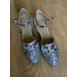 Women's Silver Glitter Dance Shoes - Latin Ballroom Heels with Ankle Strap for Salsa, Tango, and Performance