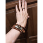 Homens mulheres 4pçs Abotoaduras Pulseiras com Miçangas Pulseiras de couro Presente Diário Retro Moda Europeu Marron