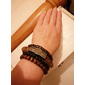 Homens mulheres 4pçs Abotoaduras Pulseiras com Miçangas Pulseiras de couro Presente Diário Retro Moda Europeu Marron