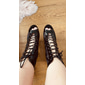 bottes de danse à lacets en similicuir verni noir pour femmes, chaussures de performance à talons hauts et à bout ouvert pour la danse latine, la salsa et la danse de salon