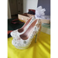 Zapatos de tacón de aguja con plataforma y adorno de perlas y diamantes de imitación blancos para mujer con detalle de lazo: zapatos de boda de lujo para novia