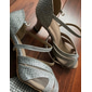 Women's Silver Rhinestone Dance Shoes with Crisscross Straps - Open-Toe Ballroom and Latin Heels