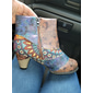 Bohemian Floral Embossed Ankle Boots for Women, Retro Ethnic Style Block Heel Short Boots with Zipper & Pearl Button Details - Perfect for Casual Outings, Festivals, and Vintage-Inspired Events