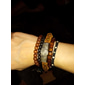 Homens mulheres 4pçs Abotoaduras Pulseiras com Miçangas Pulseiras de couro Presente Diário Retro Moda Europeu Marron