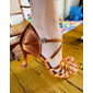 chaussures à talons de danse latine à lanières en satin pour femmes avec semelle en daim souple - chaussures de spectacle de salle de bal