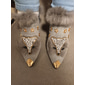 graue, pelzbesetzte Stiefeletten mit spitzer Spitze für Damen – Strass-Fuchs- und Sternverzierungen mit klobigem Absatz