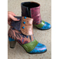 Bohemian Floral Embossed Ankle Boots for Women, Retro Ethnic Style Block Heel Short Boots with Zipper & Pearl Button Details - Perfect for Casual Outings, Festivals, and Vintage-Inspired Events