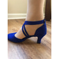 Chaussures de danse latine en daim bleu roi pour femmes – talons fermés avec brides croisées pour la salsa, la danse de salon et la performance