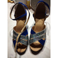 Damen Schuhe für den lateinamerikanischen Tanz Ballsaal Salsa Schuhe Line Dance Innen Praxis ChaCha Funkelnde Schuhe Absätze Glitzer Kubanischer Absatz Schnalle Kreuzgurt Schwarz Blau