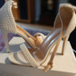 Femmes Chaussures de Mariage Talons à lanières Chaussures de Mariée Perle Stiletto Bout ouvert Classique Faux Cuir Blanche Beige