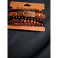 Homens mulheres 4pçs Abotoaduras Pulseiras com Miçangas Pulseiras de couro Presente Diário Retro Moda Europeu Marron
